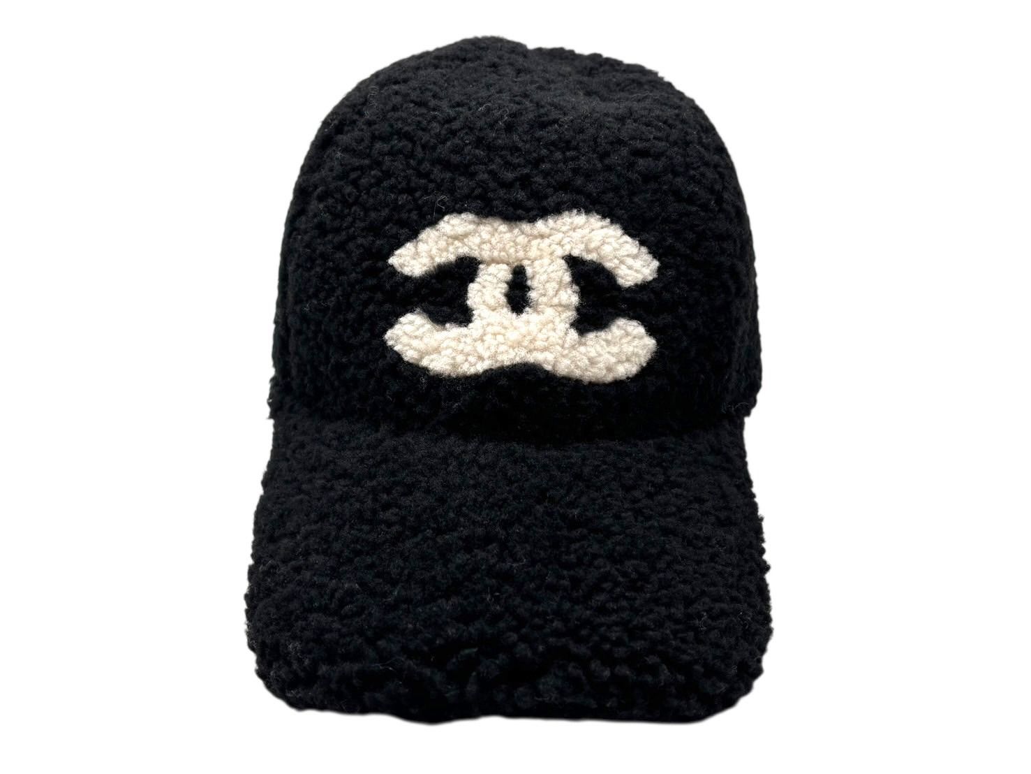 CHANEL シャネル パイル キャップ 帽子 秋冬 ココマーク ウール ゴートレザー ブラック ホワイト 4 b 009835