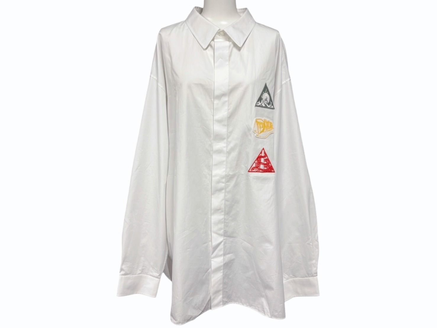 Christian Dior クリスチャンディオール 長袖 比翼ボタンシャツ サイズ44 マルチパッチ ホワイト 4 b 009400