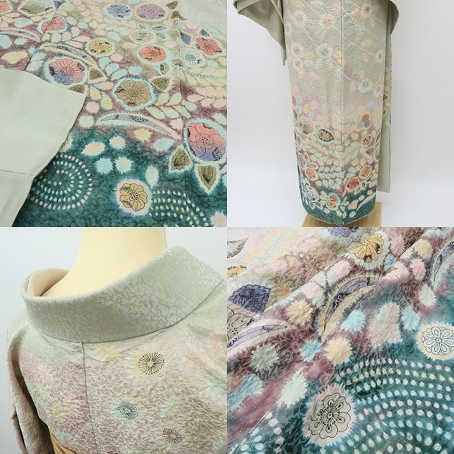  六花-RIKKA- 正絹 作家物落款 銀通し 辻が花 優しい優しい春 訪問着 着物 A 4213 訪問着 付け下げ 着物