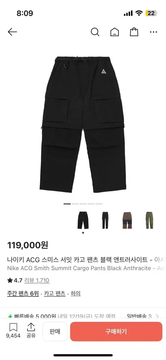 L NIKE ACG スミス サミット カーゴ パンツ ブラック