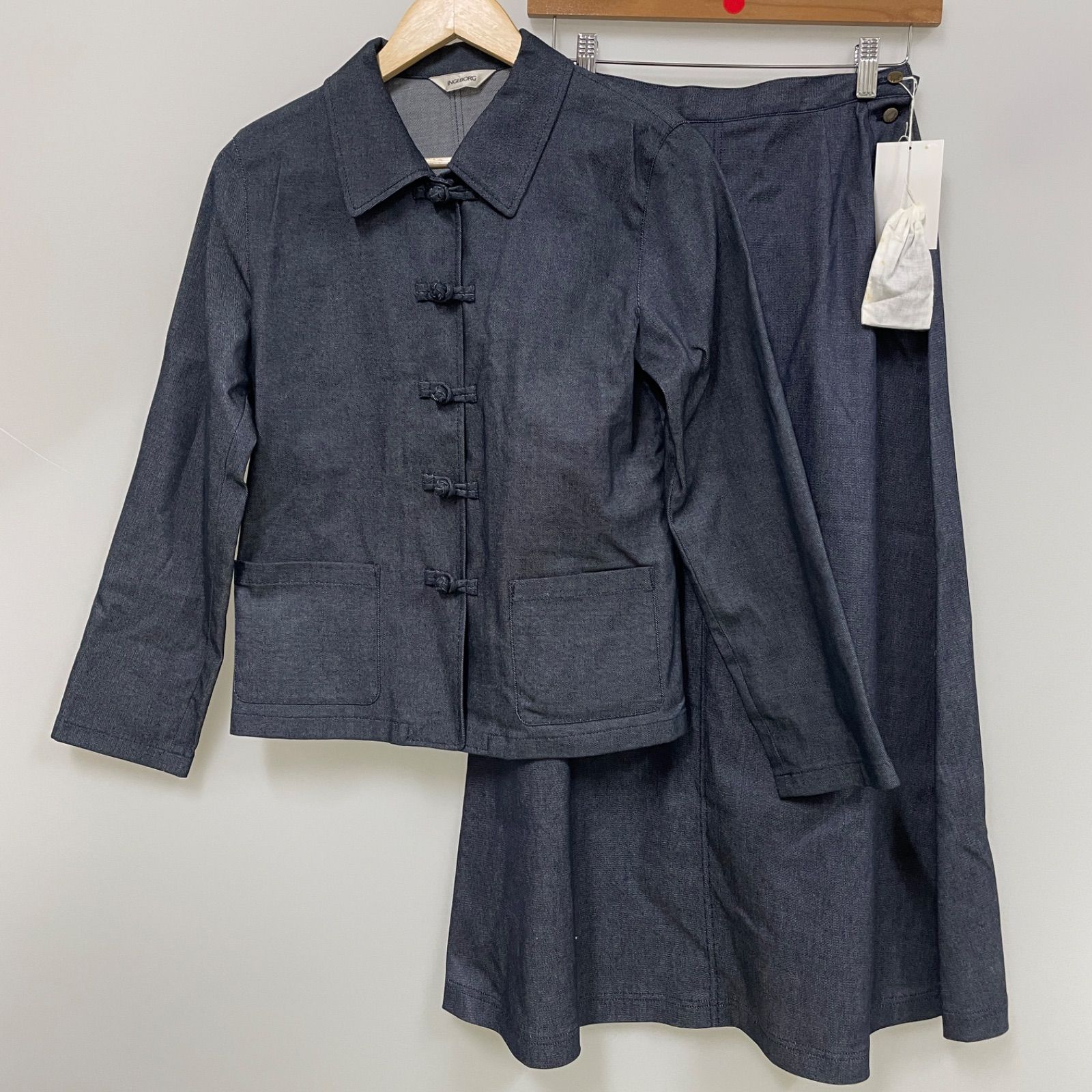 OG 33 INGEBORG インゲボルグ ジャケット チャイナボタン ロングスカート ウエストサイドボタン デニム おしゃれ レディース セットアップ