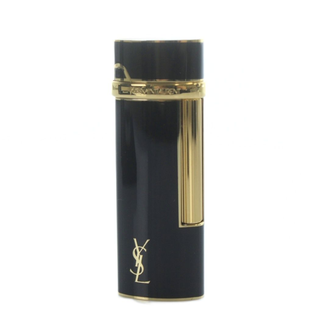 イヴサンローラン YVES SAINT LAURENT ヴィンテージ ガスライター ローラー式 オーバル 喫煙具 タバコ 小物 カサンドラロゴ 着火 済み 黒 金色 ブラック ゴールド KW GY 18