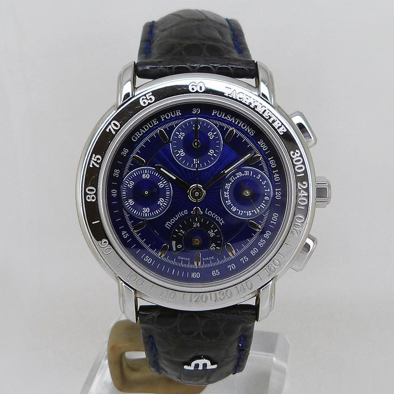 モーリスラクロア Maurice Lacroix 30586 クロノグラフ パワーリザーブ オートマティック ブルー 999本 OH済