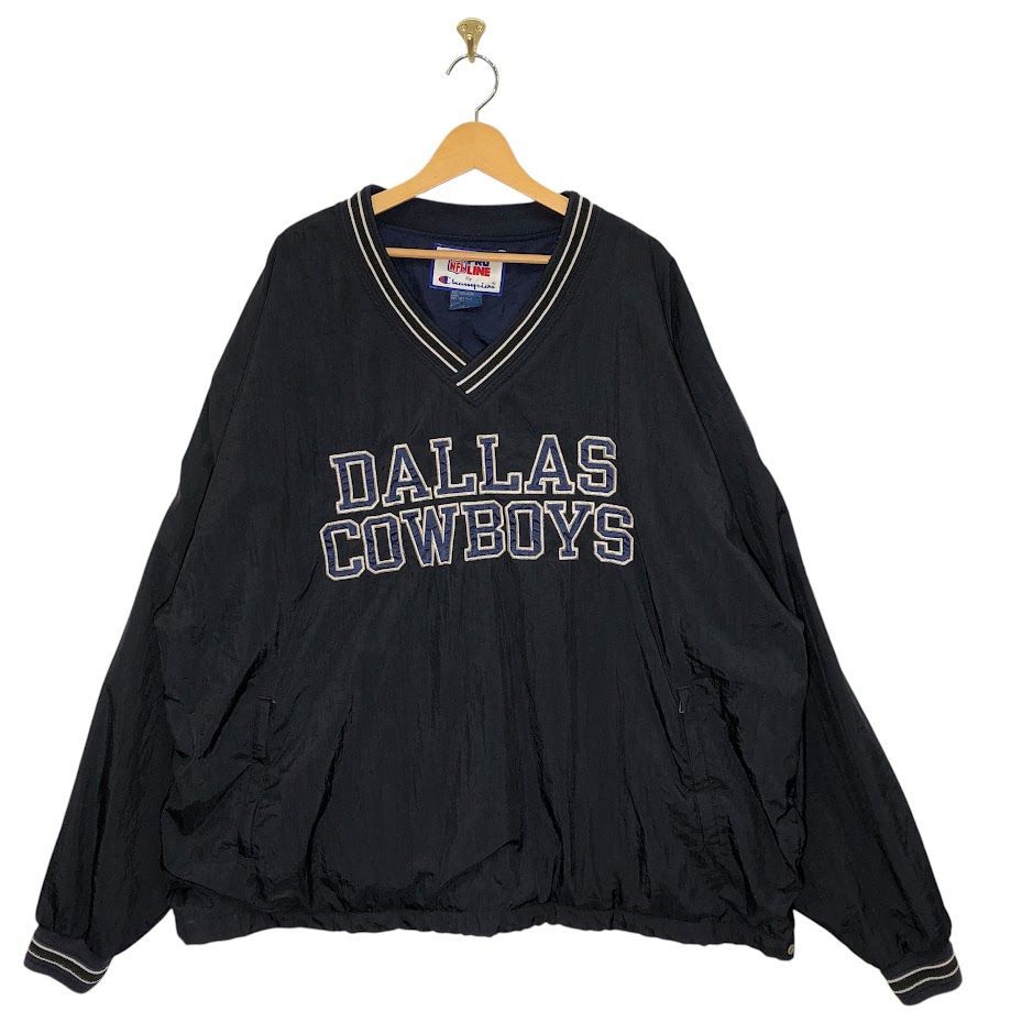 NFL PROLINE by Champion DAJJAS COWBOYS ナイロンプルオーバー ライトアウター ジャケット シャツ フロント刺繡 オーバーサイズ ビックシルエット Vネック SRILANKA製 XXLサイズ ブラック