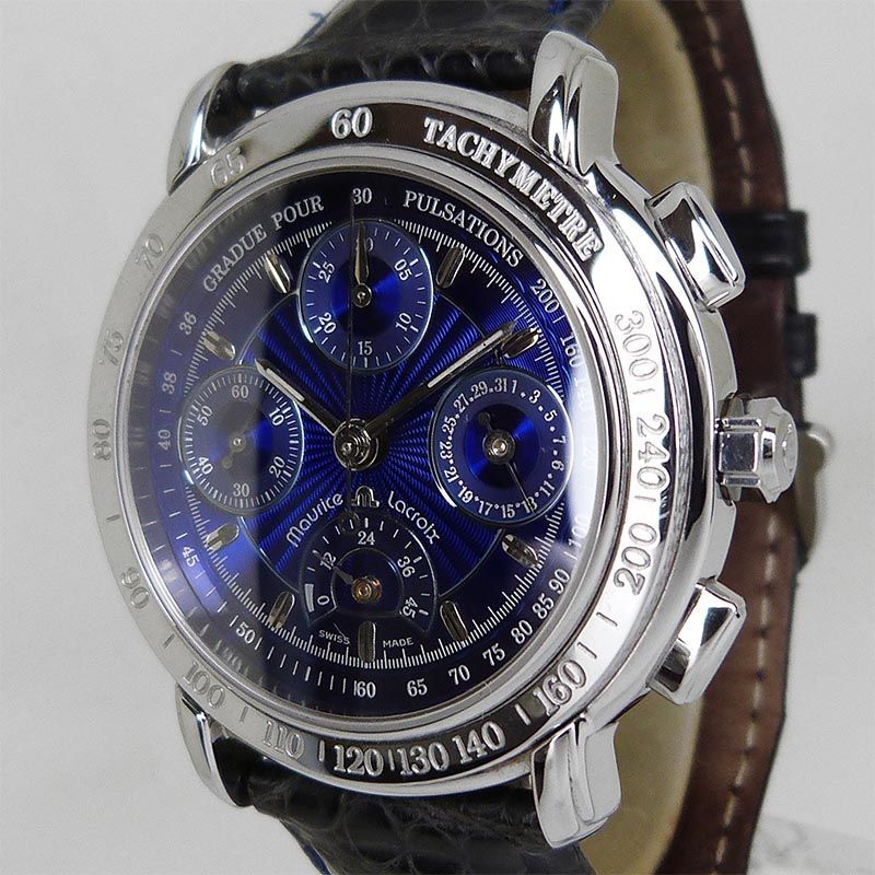  モーリスラクロア Maurice Lacroix 30586 クロノグラフ パワーリザーブ オートマティック ブルー 999本 OH済 自動巻き時計 腕時計(アナログ)