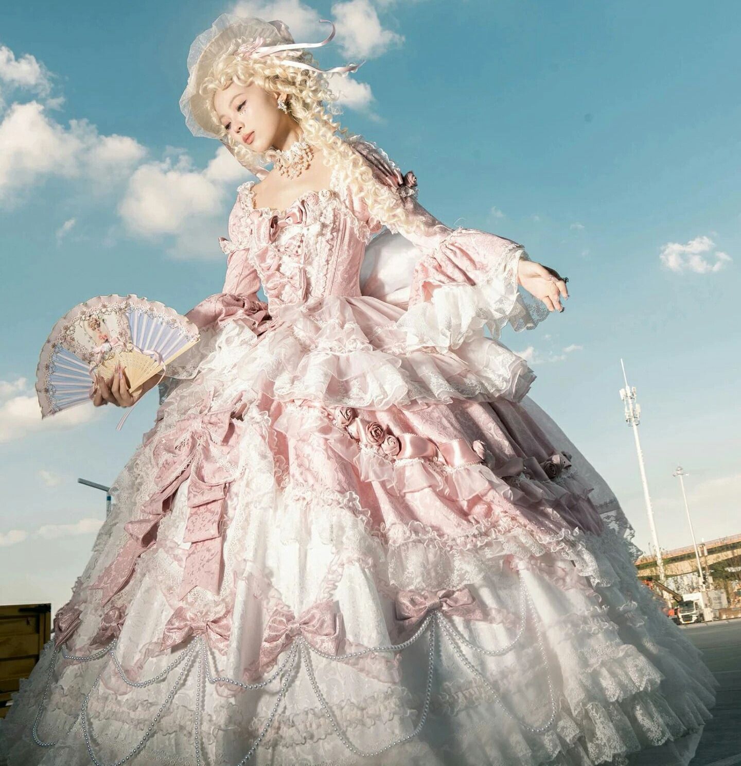 ロリータ風 プリンセス ロングドレス 豪華レース ピンク ビッグリボン 蝶結び付き パーティー コスプレ ゴシック ロリータ 結婚式 発表 仮装 コスチューム 衣装 コーディネート パーティ イベント ステージ