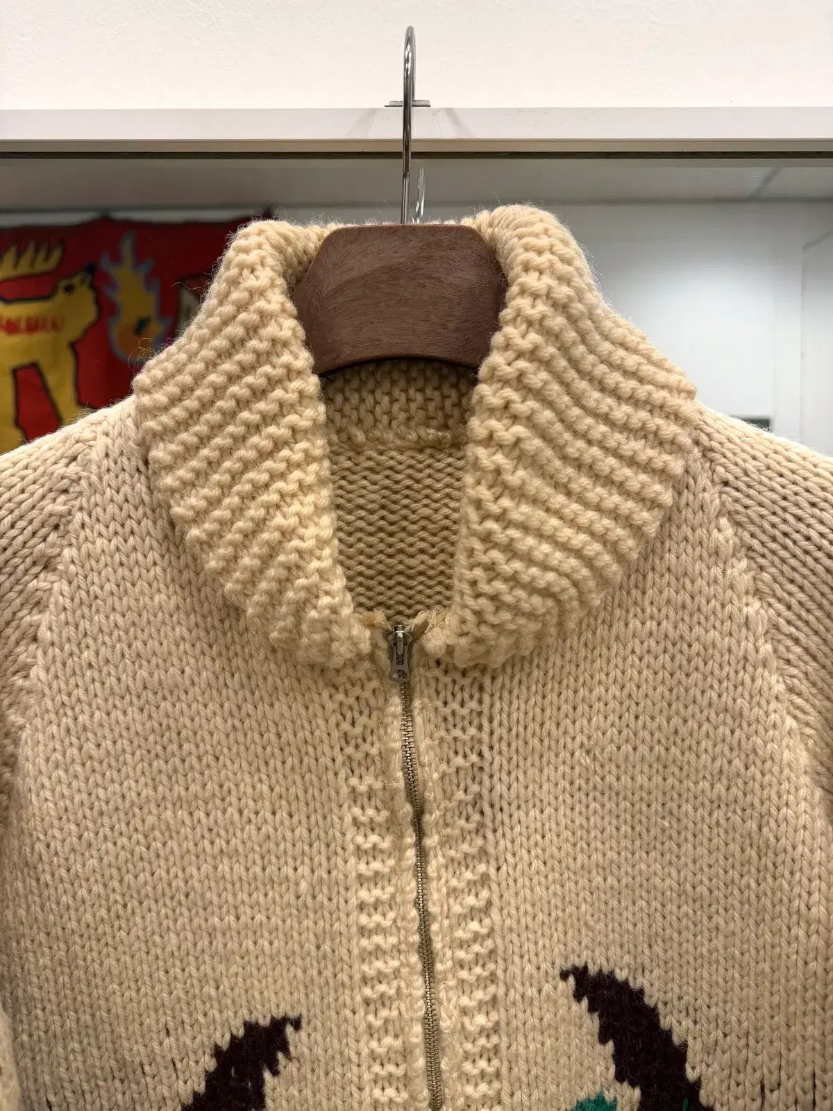 60s Vtg ヴィンテージ ヘビーウール Goose カウチン ニット ジップ 