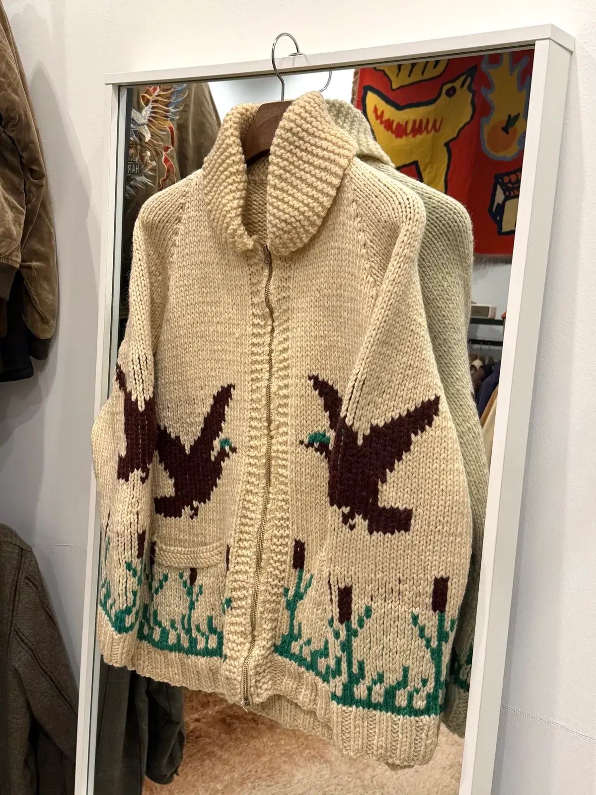 60s Vtg ヴィンテージ ヘビーウール Goose カウチン ニット ジップ 