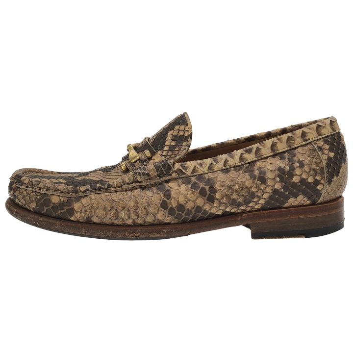 F.LLIGiacometti フラテッリジャコメッティ ⑤ FG 291 パイソンレザービットローファー メンズ ブラウン 39 1 2 約25.0 cm