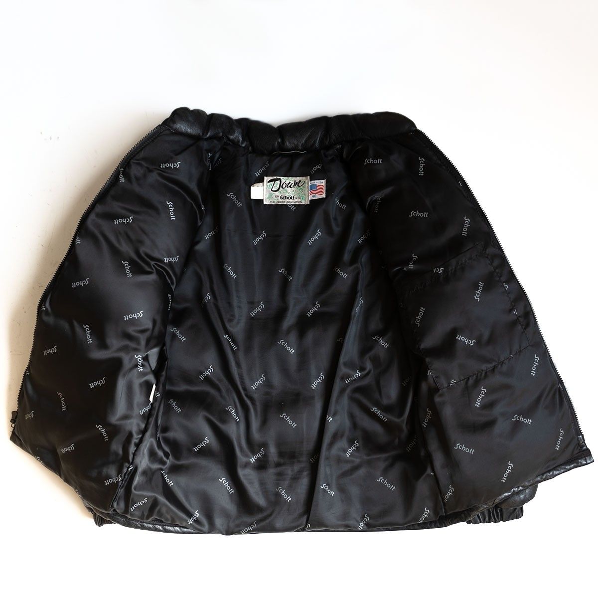 Schott レザーダウンジャケット サイズ40 ブラック USA製 サイズ42】Schott レザーダウンジャケット ブラック 本革 黒