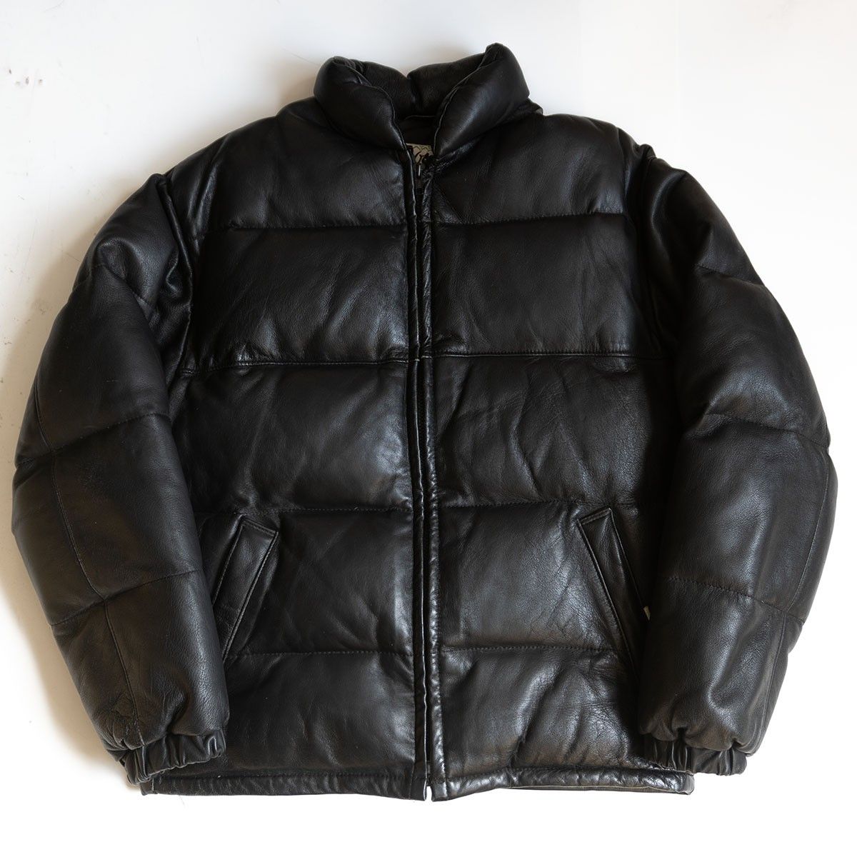 Schott レザーダウンジャケット サイズ40 ブラック USA製 schott ショット 【訳有】 USA製 レザー ダウン ジャケット ブラック系