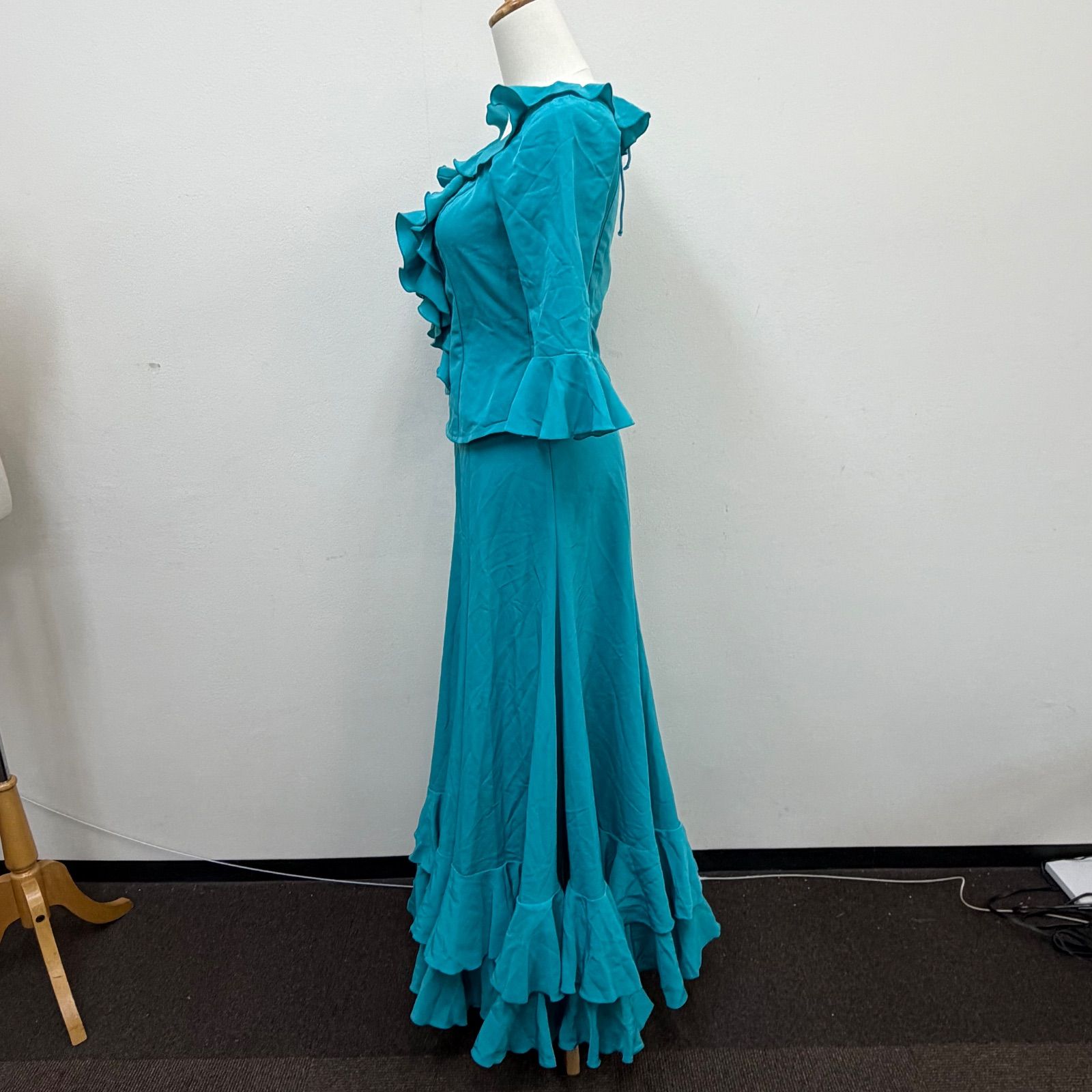  Naomi フラメンコ衣装 ツーピース ブラウス フリル ファルダ レース ターコイズ ナオミブルー ドレス フラメンコ