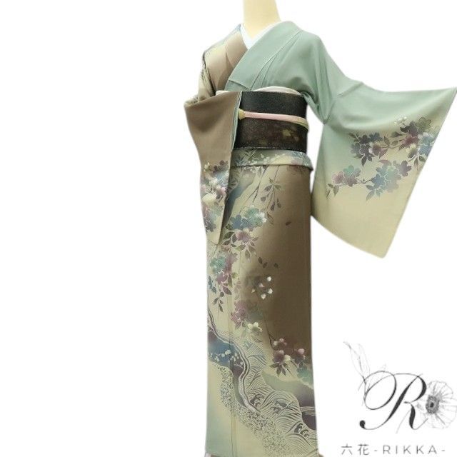 六花-RIKKA- 未着用 正絹 夢風美落款 桜の色変化 訪問着 着物 A 4215 訪問着 付け下げ 着物