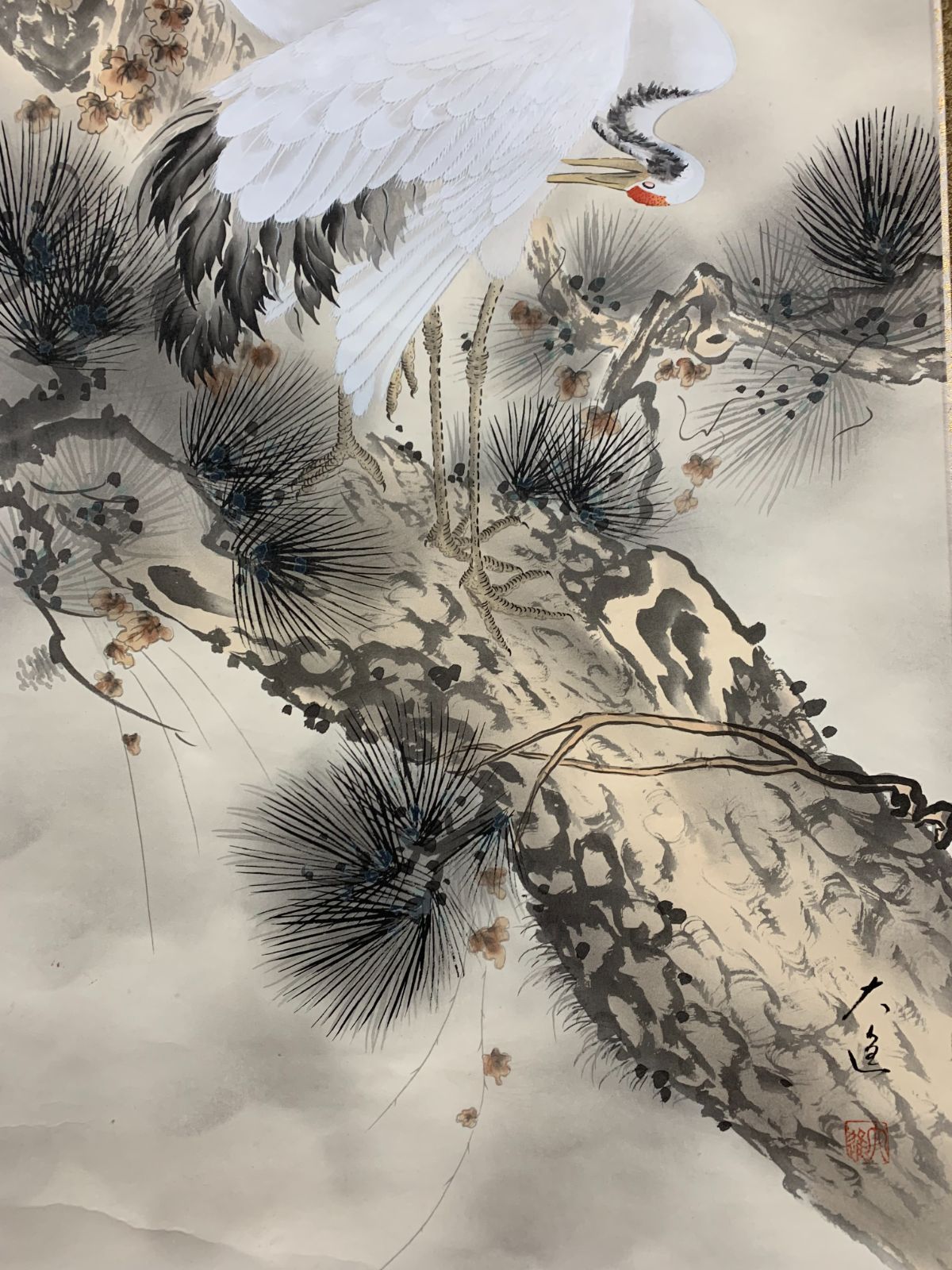 掛け軸】224 小川大進「松上鶴」花鳥 #茶掛 #掛軸 #古美術 #骨董 #お