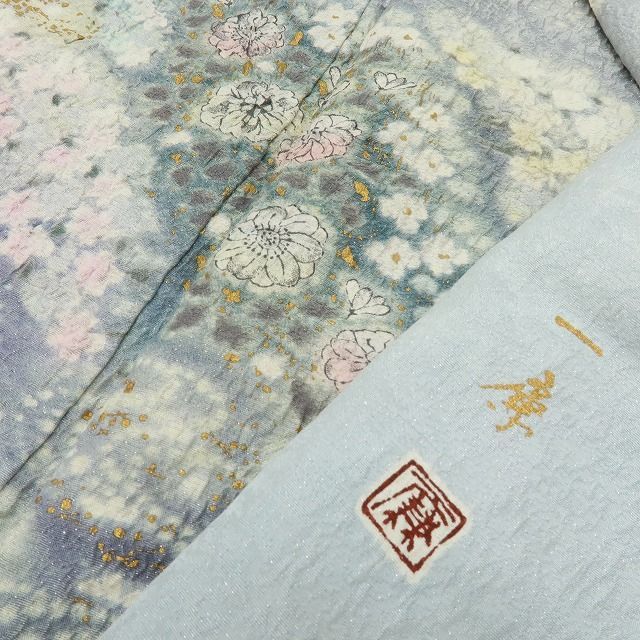 六花-RIKKA- 正絹 吉野一廉落款 辻が花 銀通し 絞り 仕付け糸付 一廉辻ヶ花 訪問着 着物 A 4216