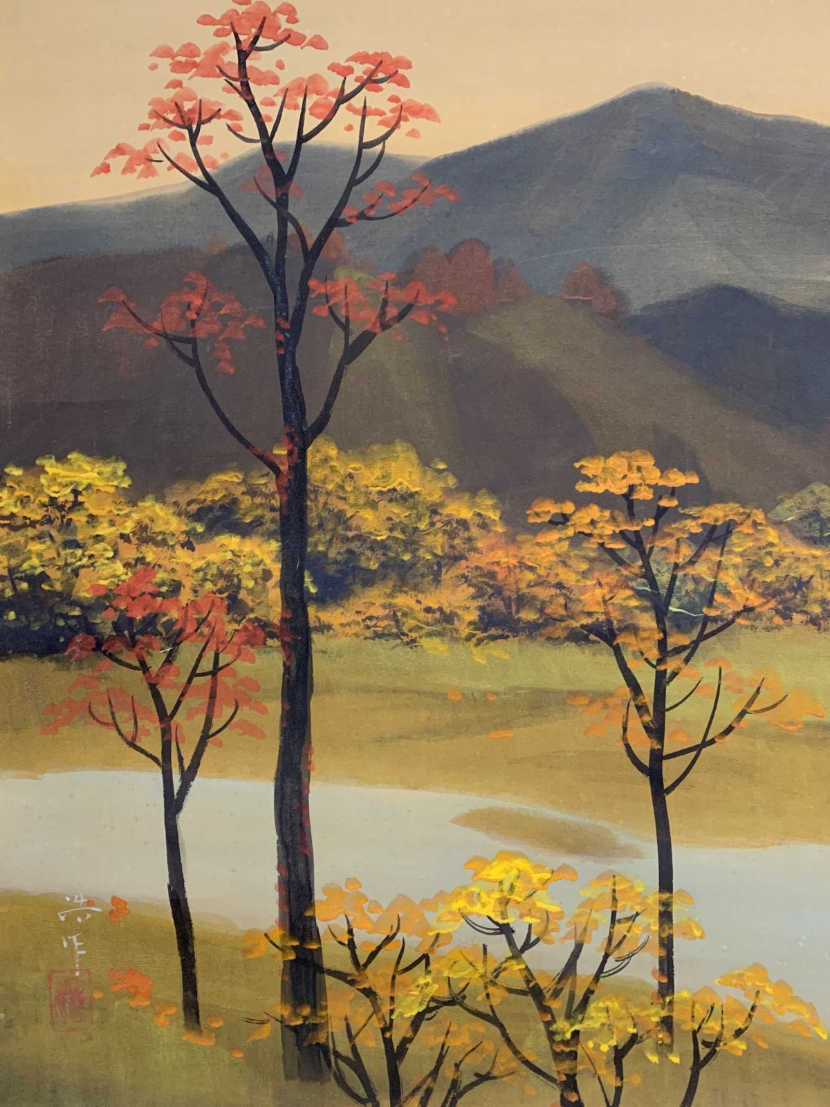 ◎掛け軸/秋の風景？ 掛け軸】227 浩「秋景山水」日本画 #茶掛 #掛軸 #古美術 #骨董 #お