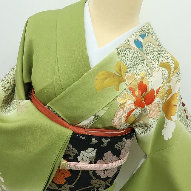 HK✺美品 正絹 銀通し 金駒刺繡 鞠 モノトーン トール 振袖A1712 六花-RIKKA- 美品 正絹 金駒刺繡❀唐花×刺繍❀訪問着 着物 A4217