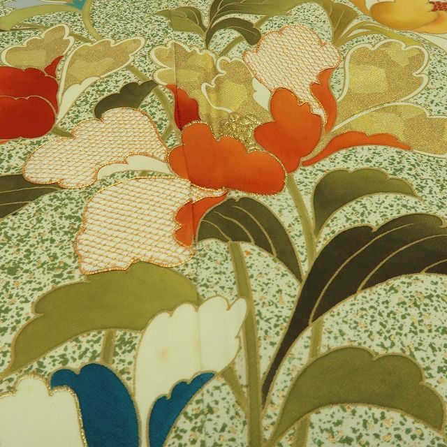 六花-RIKKA- 美品 正絹 金駒刺繡❀唐花×刺繍❀訪問着 着物 A4217