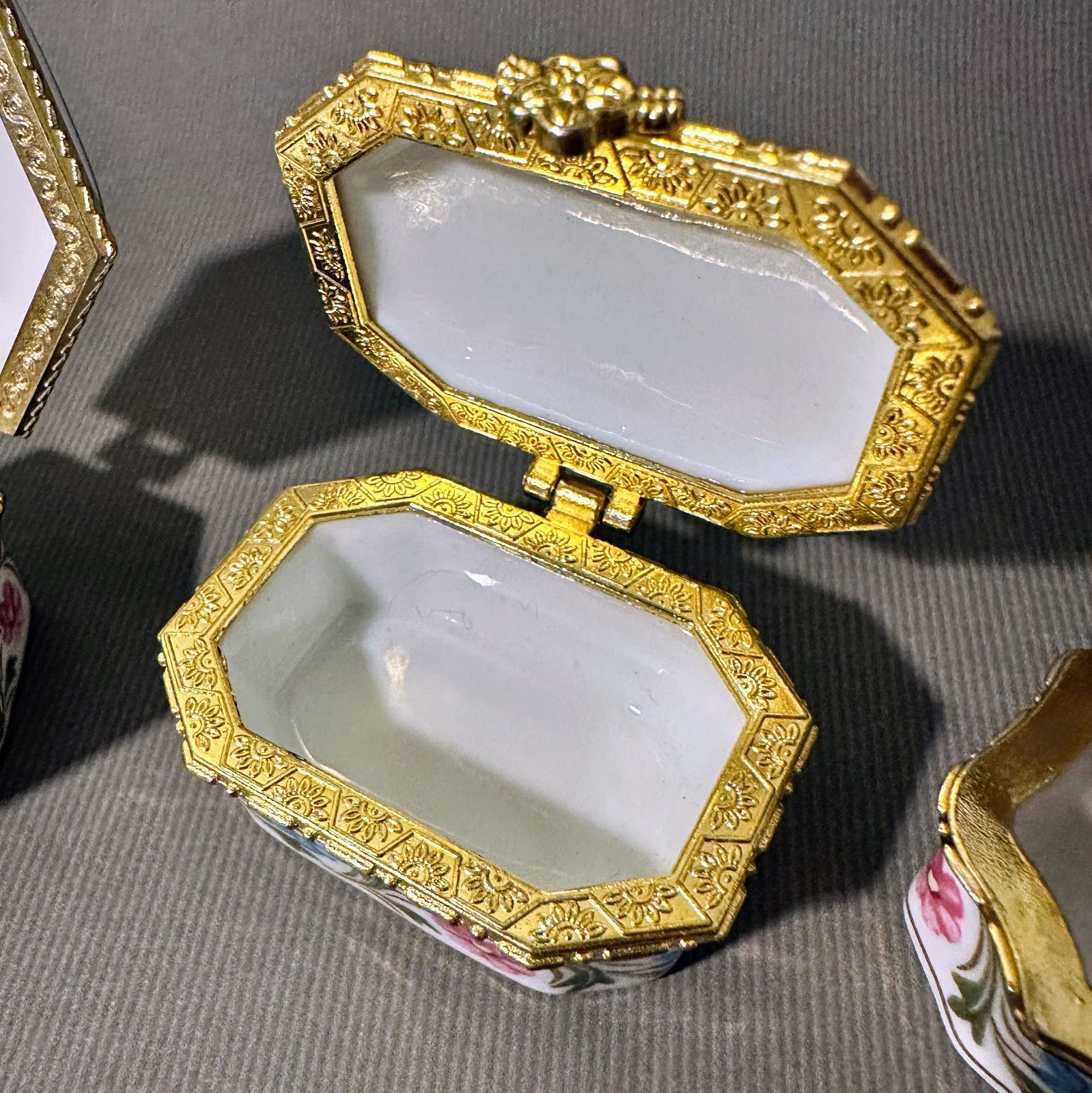 陶器製ヴィンテージヒンジボックス3つセット◇ポタリーケース