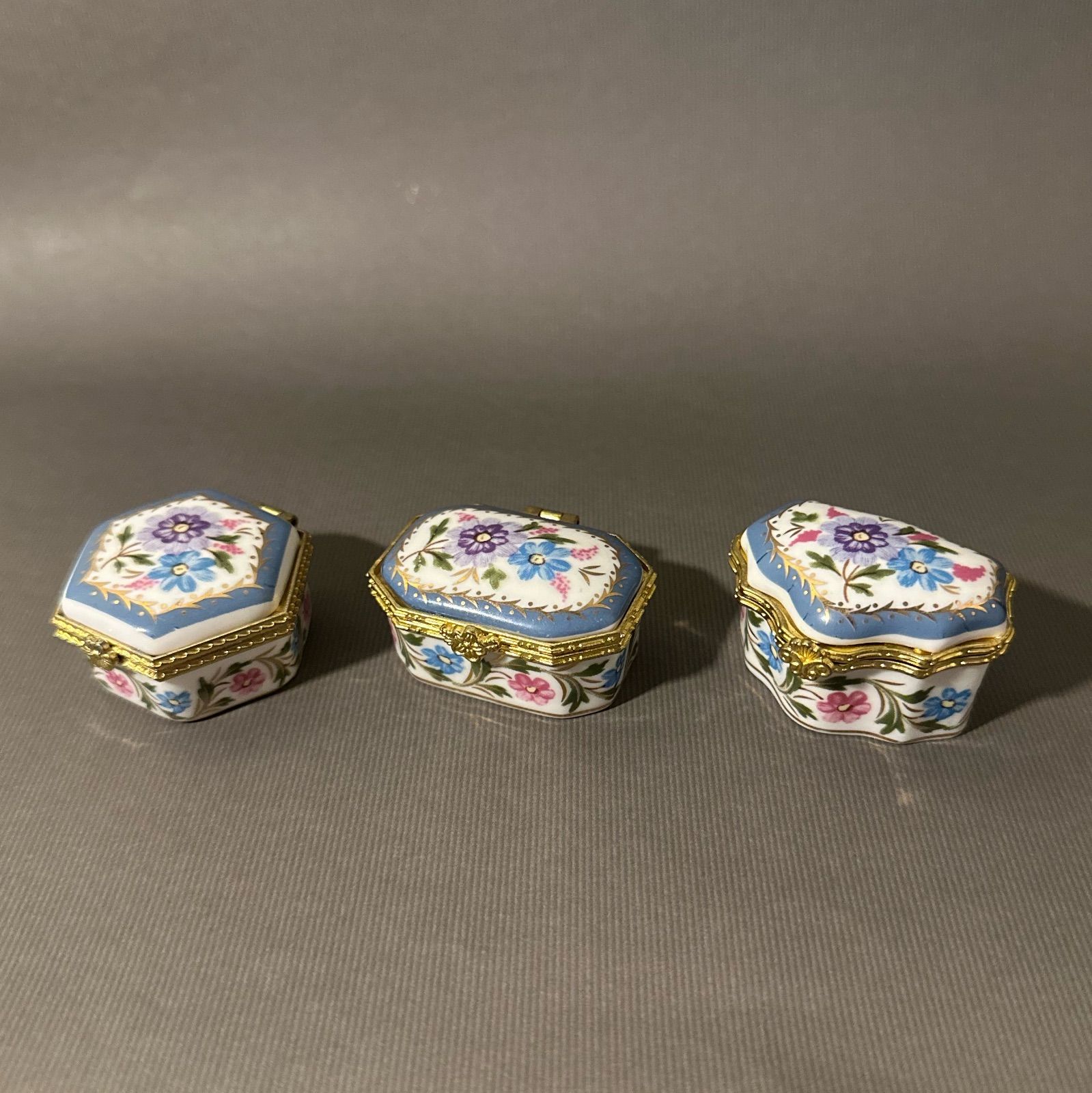 陶器製ヴィンテージヒンジボックス3つセット◇ポタリーケース