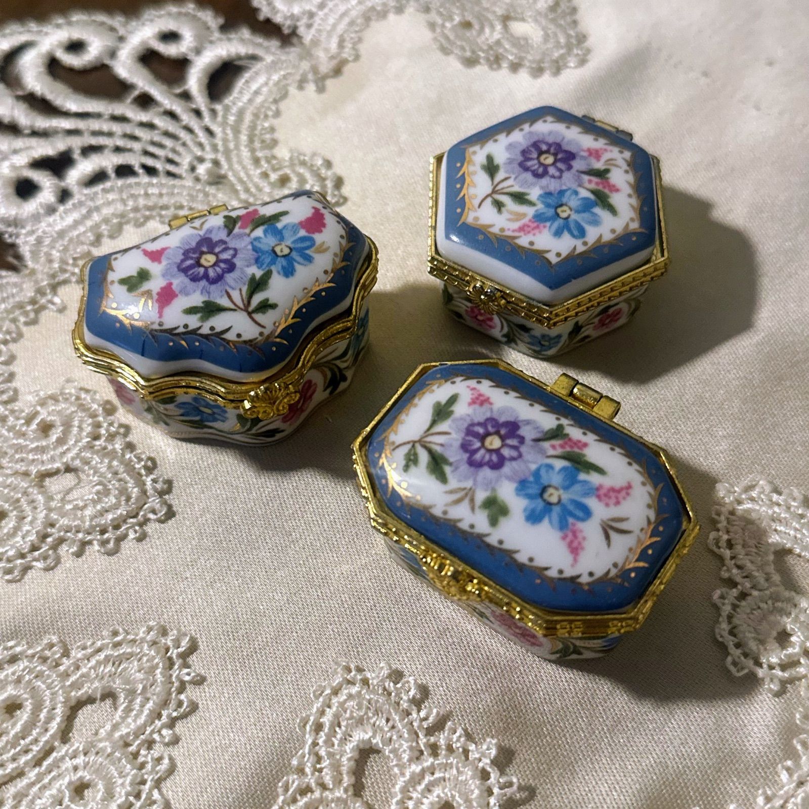 陶器製ヴィンテージヒンジボックス3つセット◇ポタリーケース