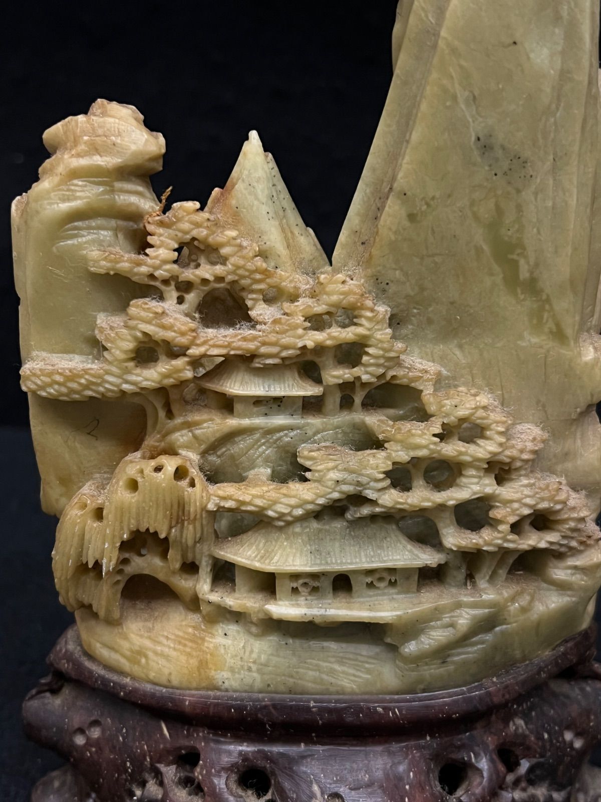 石の彫刻置物 2個 / 中国美術 】中国風景 置物 骨董品 石