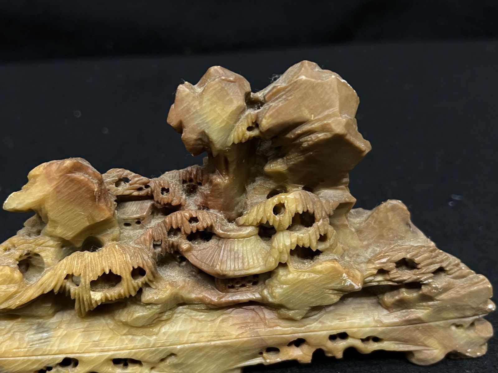 石の彫刻置物 2個 / 中国美術 】中国風景 置物 骨董品 石