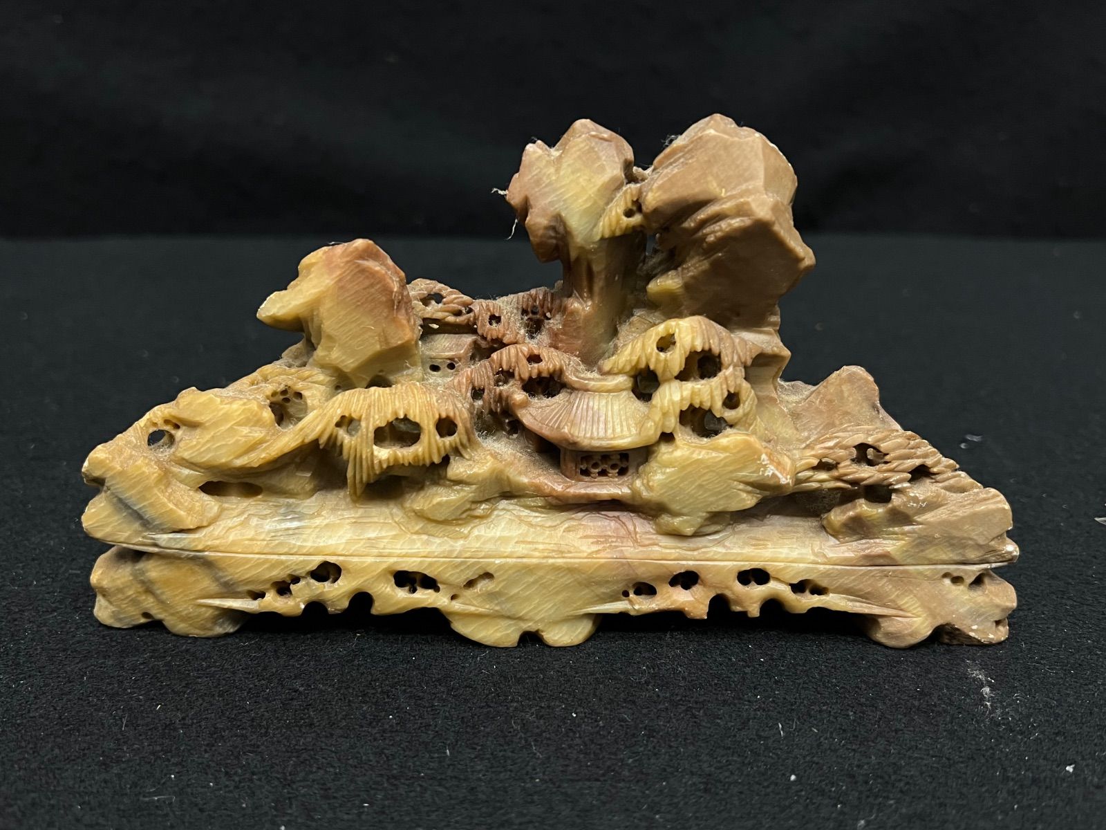 石の彫刻置物 2個 / 中国美術 】中国風景 置物 骨董品 石