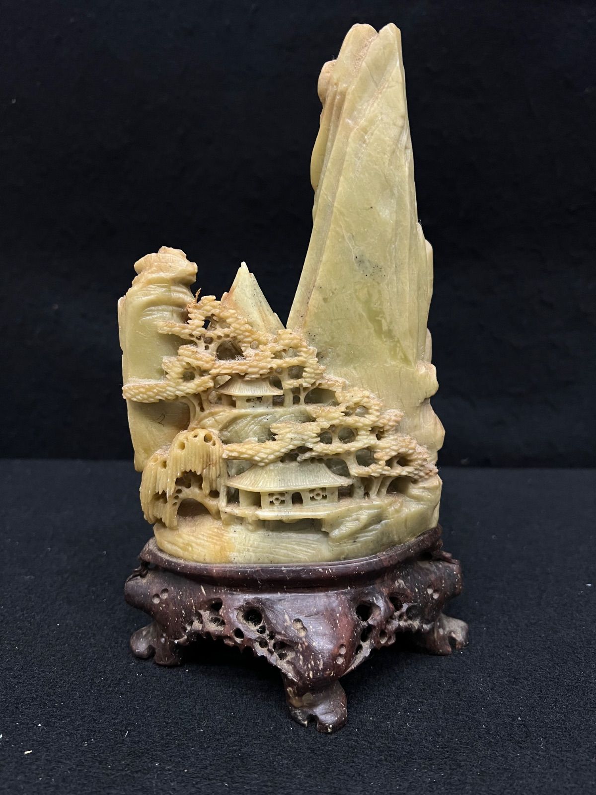 石の彫刻置物 2個 / 中国美術 】中国風景 置物 骨董品 石