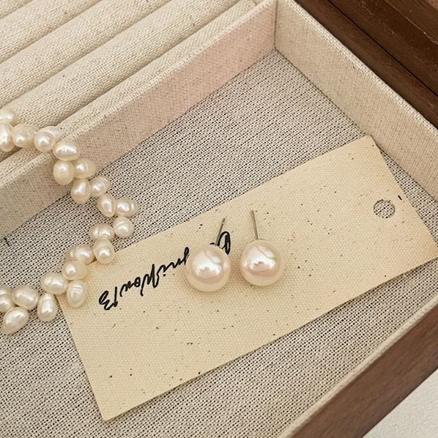 種類3：ホワイト/14mm/ピアス パール925シルバーポストピアス (T)
