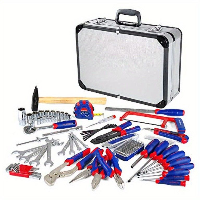 DIYから電気工事まで 119点プロフェッショナルツールキット アルミケース付 高耐久金属製 レンチ ドライバー ハンマー ラチェット 精密チップ付属 家庭 自動車メンテナンスに