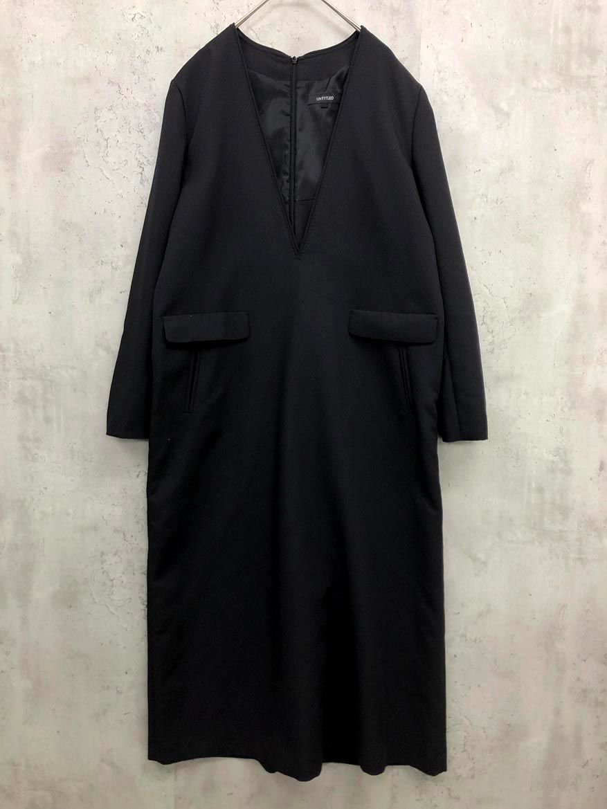 アンタイトル BB 153-55211 JJ 深Vネック サック ワンピース sizeL 黒 レディース