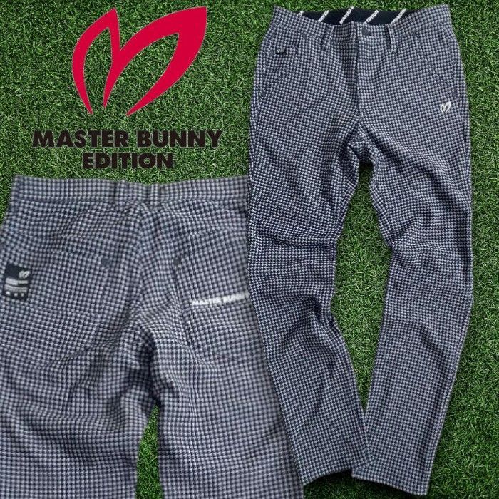マスターバニー エディション パーリーゲイツ ゴルフ 防風×保温 裏起毛ボンディング 千鳥柄 2 WAYストレッチ ロングパンツ ゴルフウェア 758-3131055 定価2.6万 グレー ブラック 040 51103 w 02