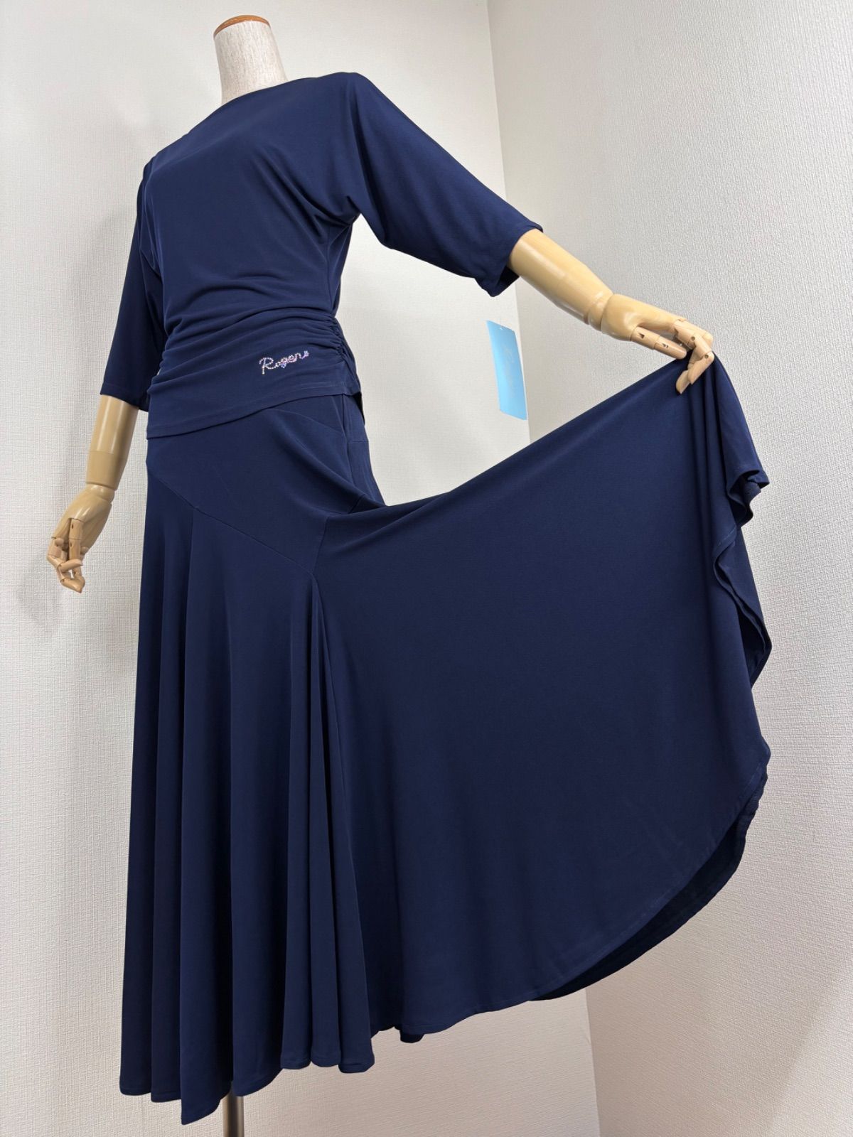 社交ダンス ネイビー ドルマンスリーブ 美シルエット セットアップドレス 衣装 Roger