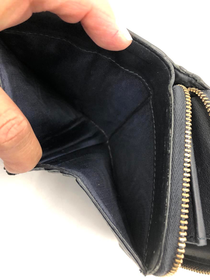  Dior ディオール 33-MA 0197 カナージュ チャーム レザー スタッズ コンパクトウォレット 二つ折り 財布 ネイビー レディース 二つ折り財布 折り財布