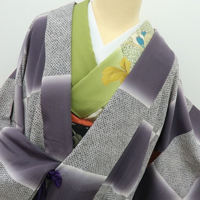  六花-RIKKA- 正絹 絞り柄 ロング丈 ずらし市松 道中着 着物 A 4220 羽織 着物 浴衣