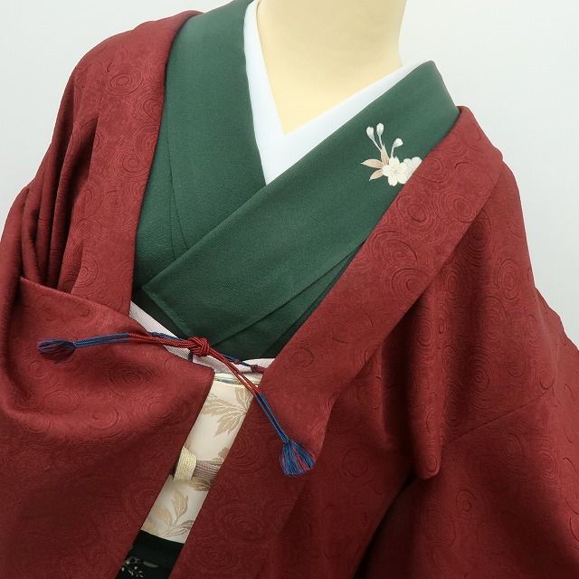 六花-RIKKA- 美品 正絹 羽織紐付 ロング丈❀波紋×濃紅色❀長羽織 着物