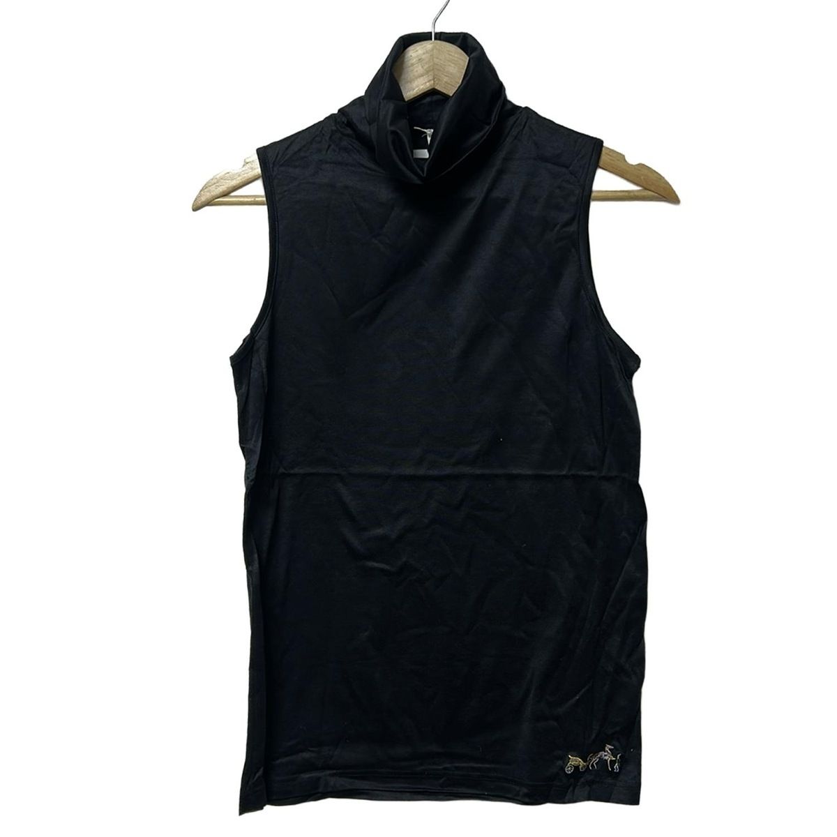 HERMES エルメス ノースリーブカットソー サイズXS レディース 黒 マルチ タートルネック 刺繍