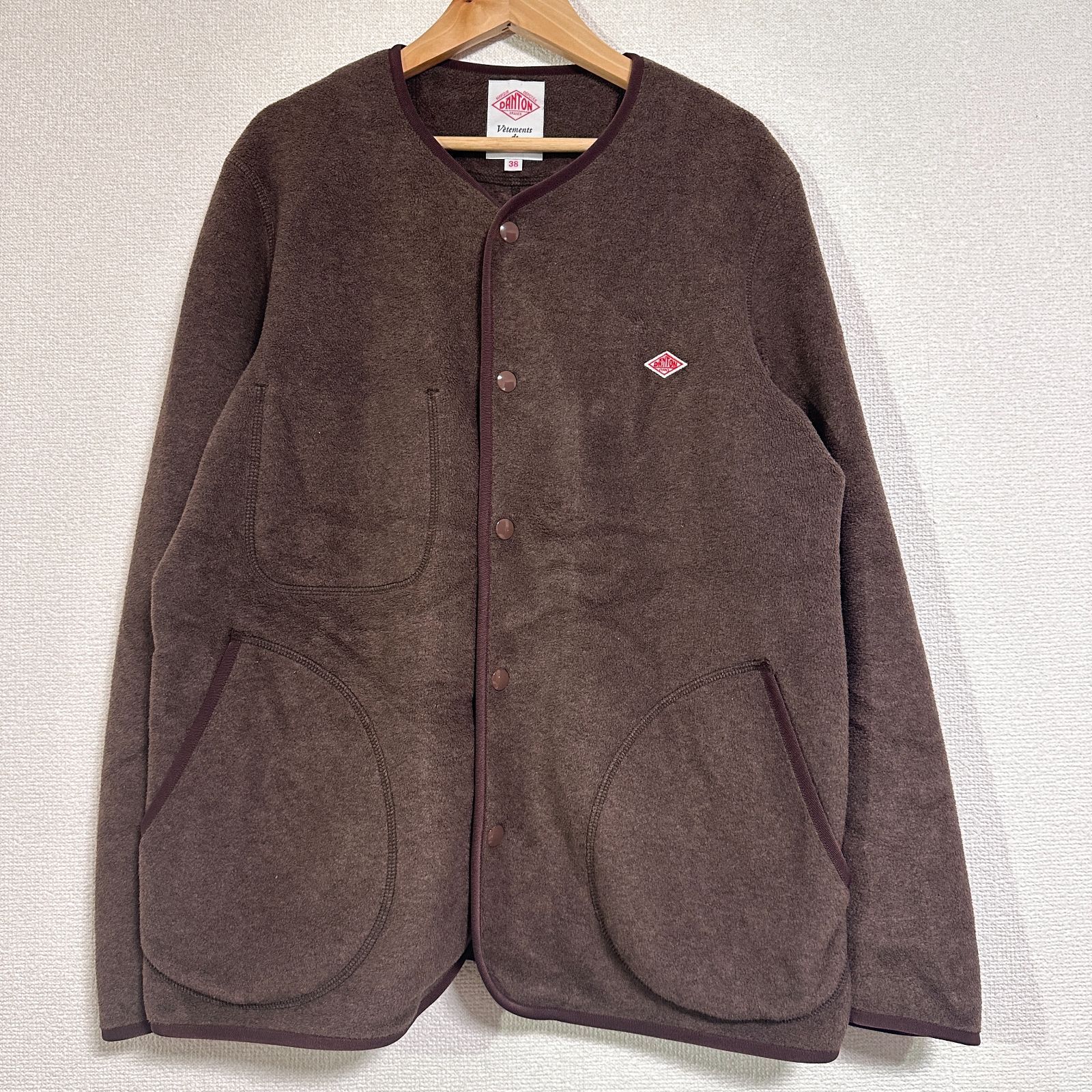 DANTON ノーカラー フリースカーディガン フリースジャケット JD-8939