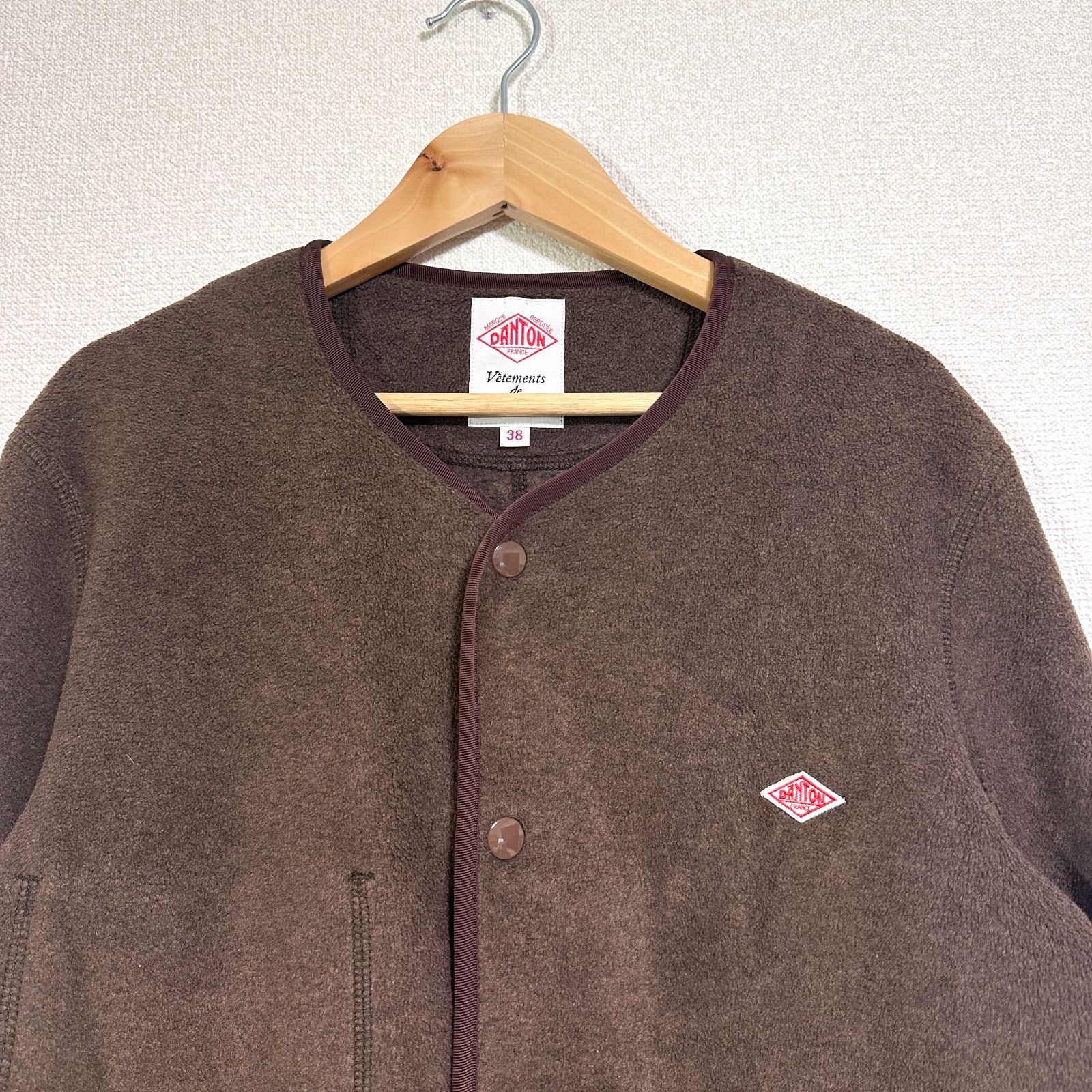 DANTON ノーカラー フリースカーディガン フリースジャケット JD-8939 
