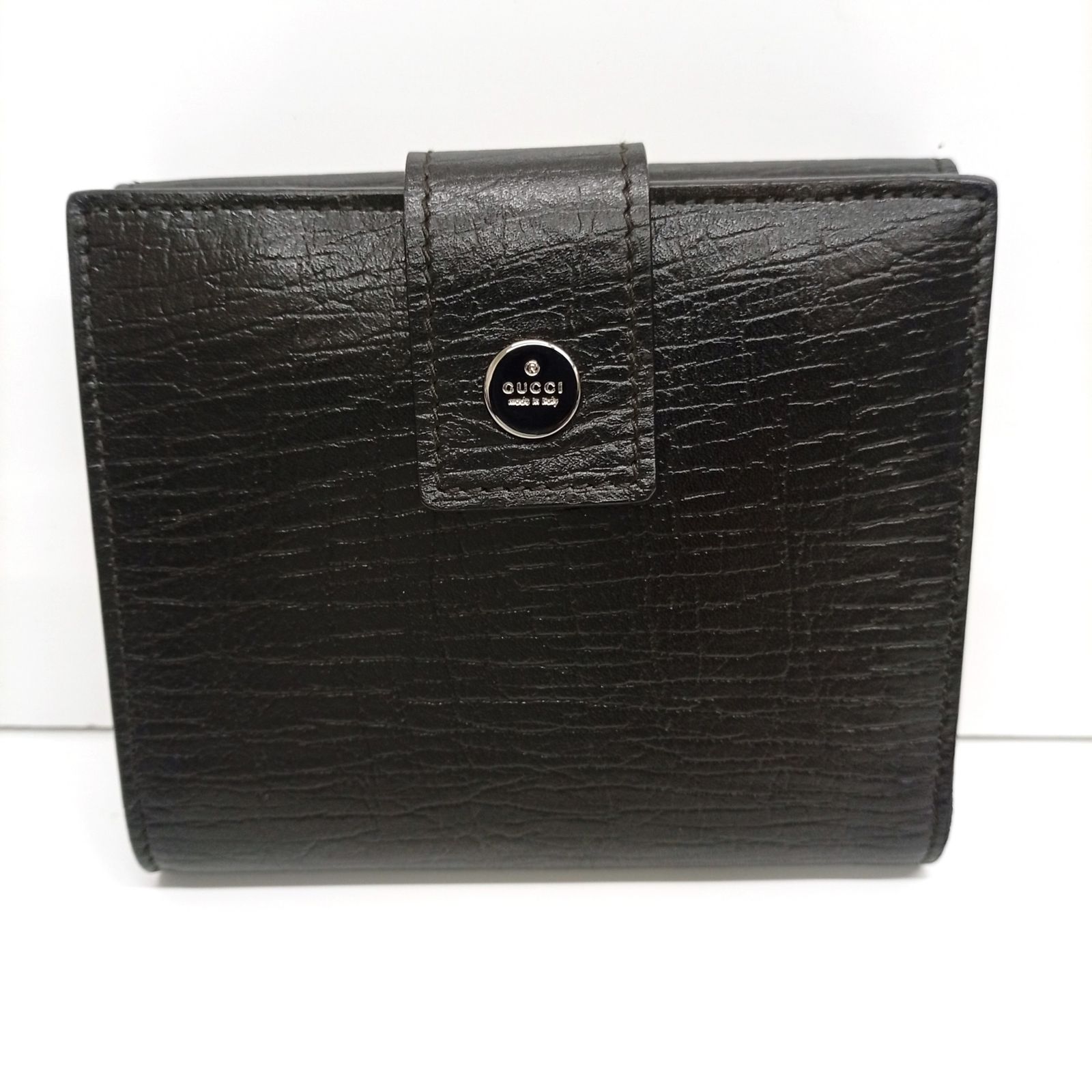 グッチ GUCCI レザー Wホック ロゴボタン 2つ折り財布 115052.1502 ブラック×シルバー金具 JA-25895