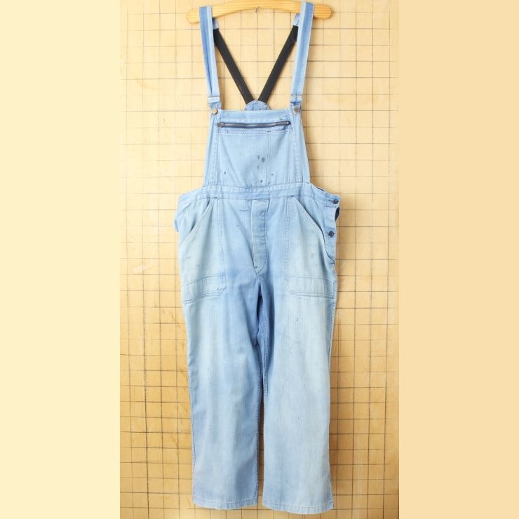 60 s 70 ユーロ ヘリンボーンコットンツイル ワークオーバーオール W 41相当 ネイビー ブルー ペインター ヨーロッパ古着 082725 aw 77