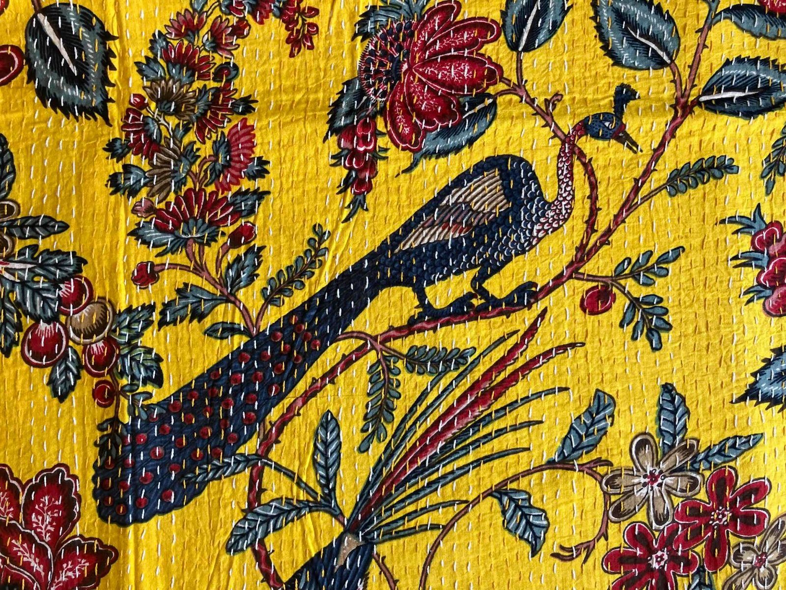 カンタキルト マルチカバー #89 Yellow Oriental Birds - メルカリ