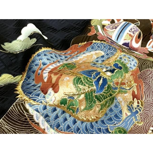  お宮参り 着物 男の子 赤ちゃんのお祝い着 産着 初着 正絹 黒地 龍に宝尽くし 着物 産着 着物 セレモニードレス