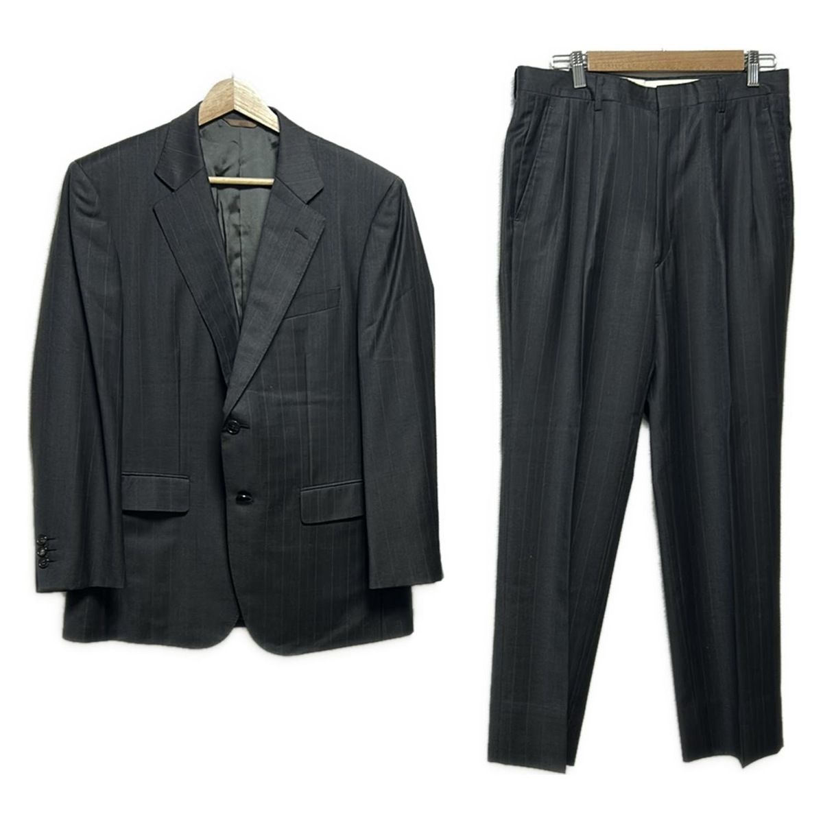 ミラショーン　スーツ　ダブル　シルク混　春夏　グレー　ストライプ　L相当 ミラショーン スーツ ダブル シルク混 春夏 グレー ストライプ L相当