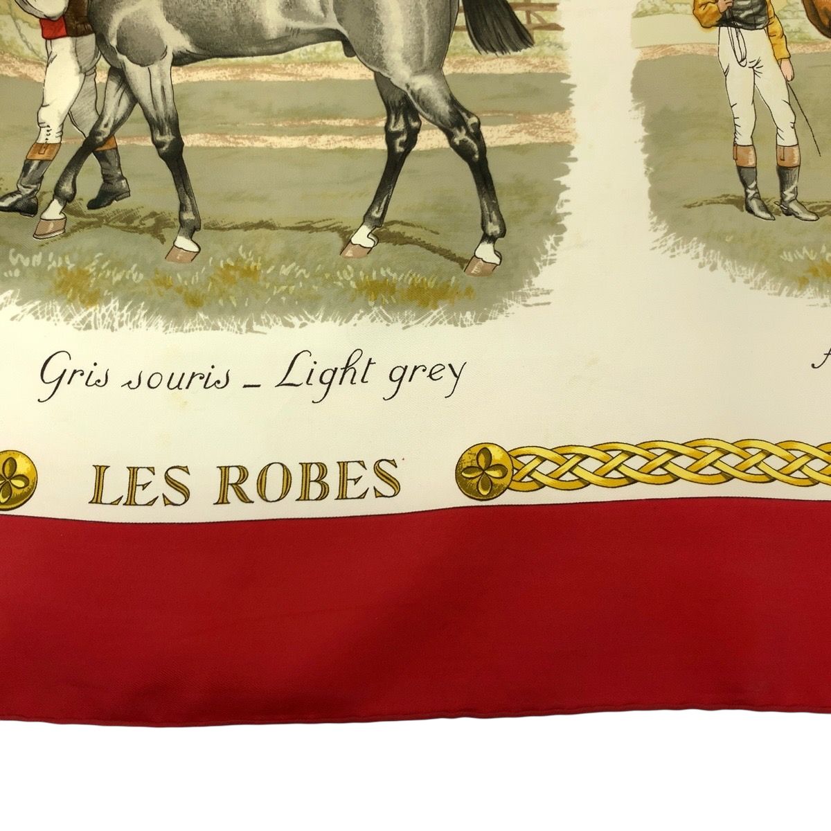 HERMES エルメス カレ90 LES ROBES 馬の毛色 男女兼用 レッド マルチ