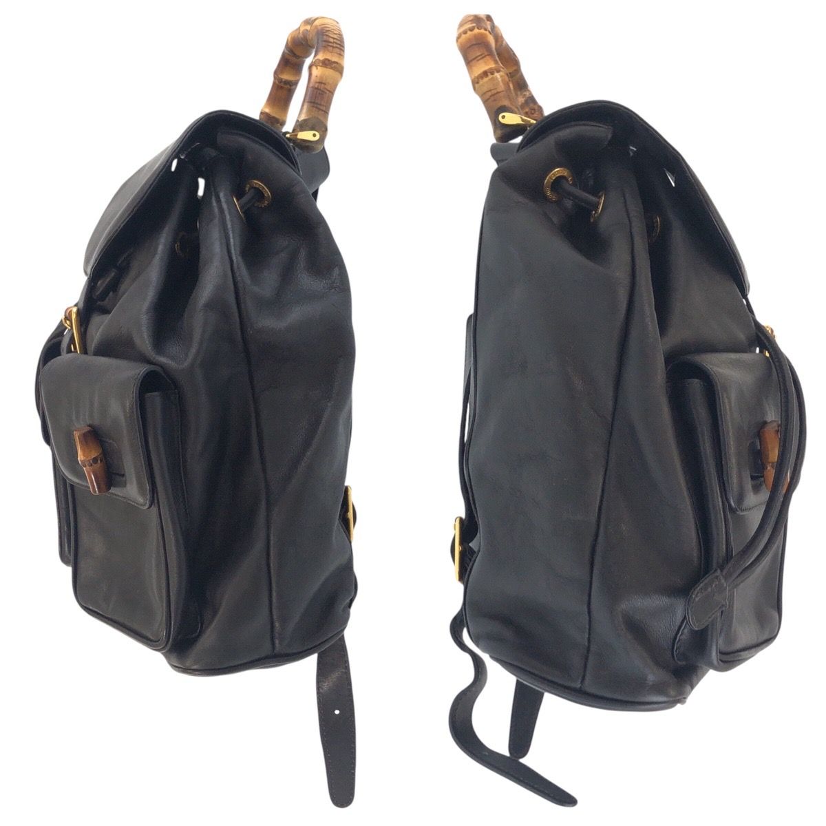 GUCCI グッチ ヴィンテージ バンブー ブラック 黒 ゴールド金具 レザー