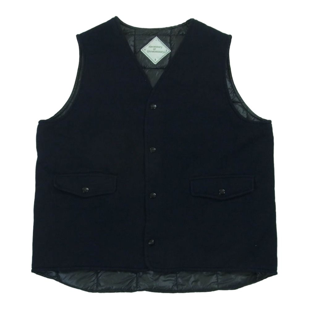 ネセサリーオアアンネセサリー necessary or unnecessary 23 AW N O UN MAINE VEST SOLID ウール コットン ツイル 中綿 ベスト ダークネイビー系 2