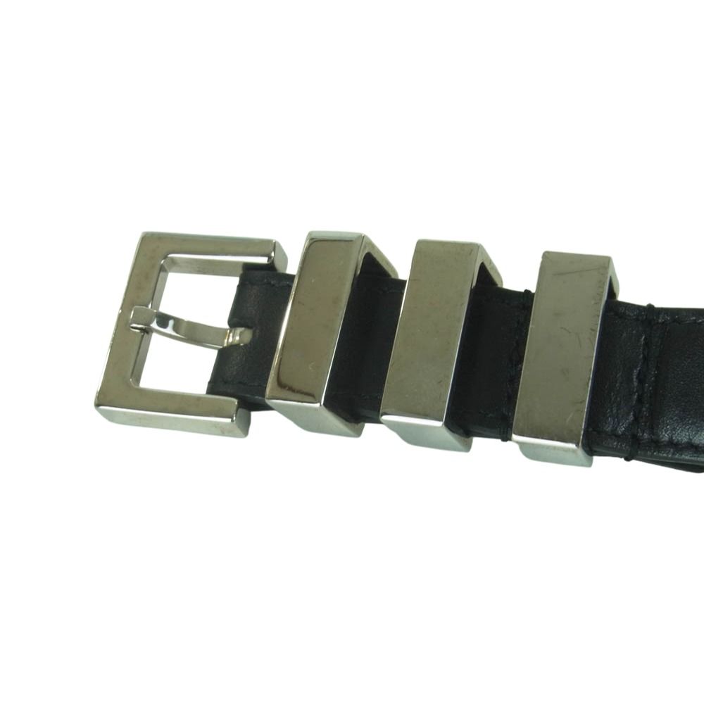 SAINT LAURENT サンローラン 3連バックル レザー ナロー ベルト イタリア製 ブラック系