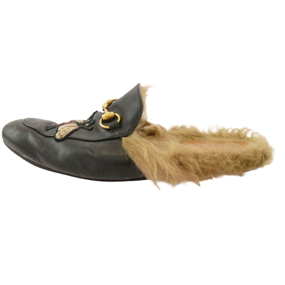 GUCCI グッチ エンブロイダリー ホースビット プリンスタウン レザー サンダル ブラック系